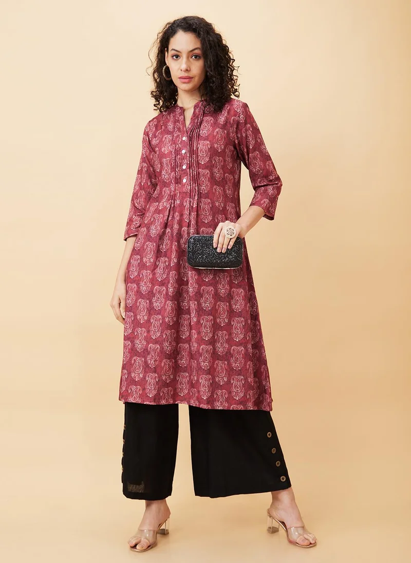 جلو باص Globus Women Ethnic Motifs Printed Mandarin Collar A-Line Kurta
